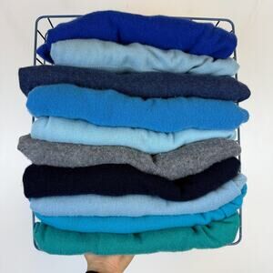 10 Pieces 100% Cashmere Cutter Lot Fabric Upcycle Craft Flaws Blue